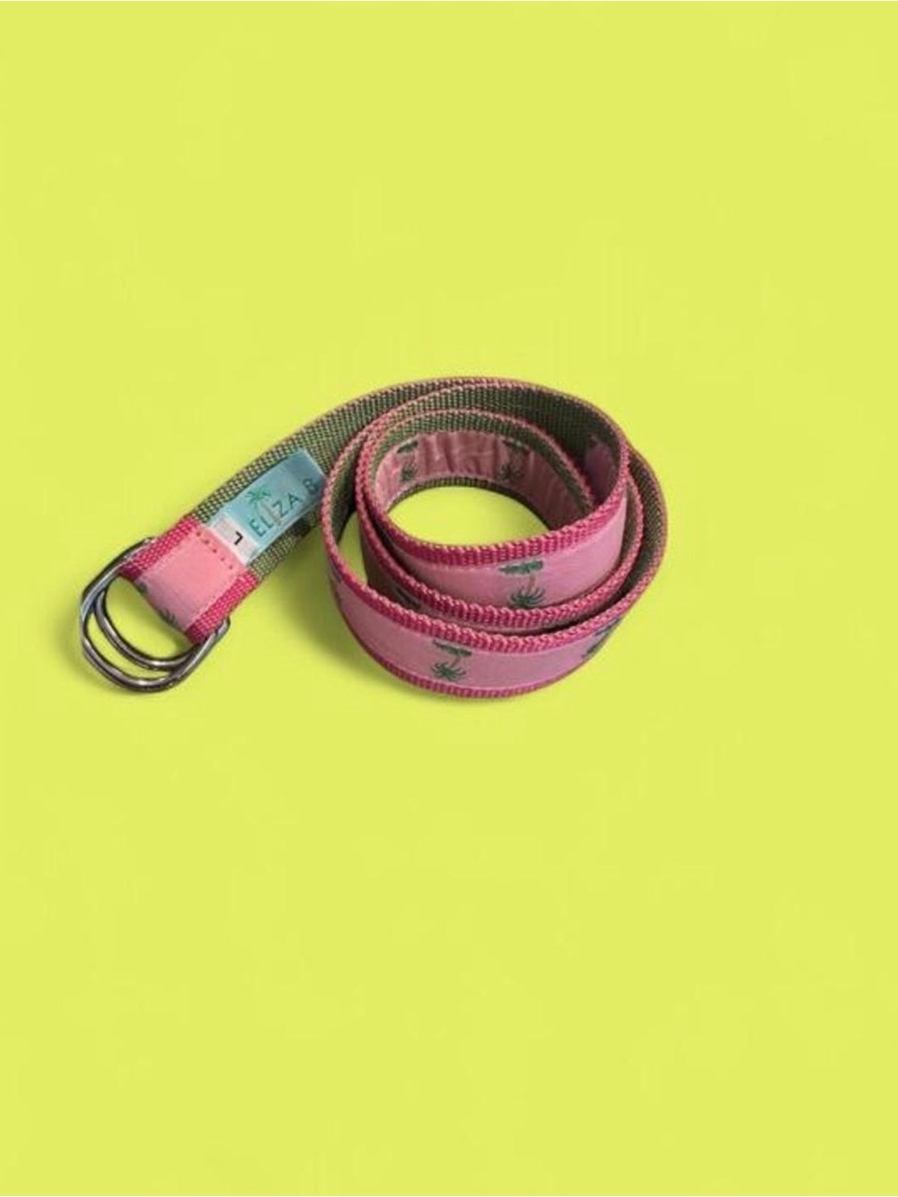 Preppy palm tree Eliza b pink green palm tree d ring ribbon belt size large